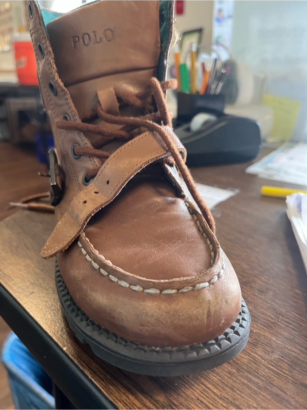Polo by Ralph Lauren Brown Leather Kids Boots with Strap